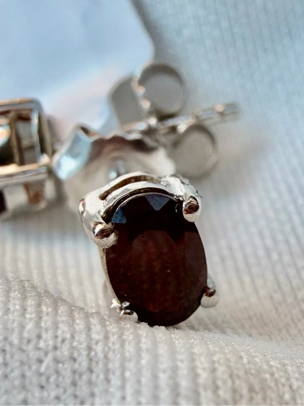 White Gold Rhodium/925 Sterling Silver Garnet Stud Earrings - Deep Red